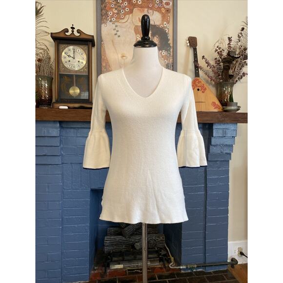 DRAPER JAMES S Ivory Bailey Peplum Sleeve Sweater Women's Pullover V-Neck Shirt - Picture 1 of 12